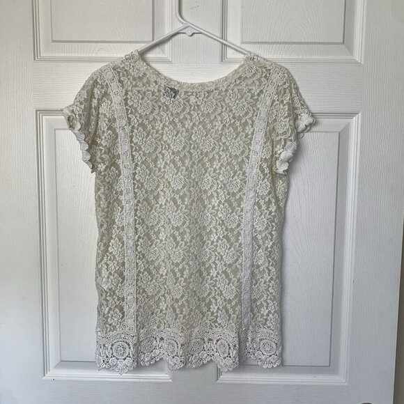 Miss Me Lace Crochet Size Small Top Ivory White Short Sleeve Blouse - Picture 6 of 11